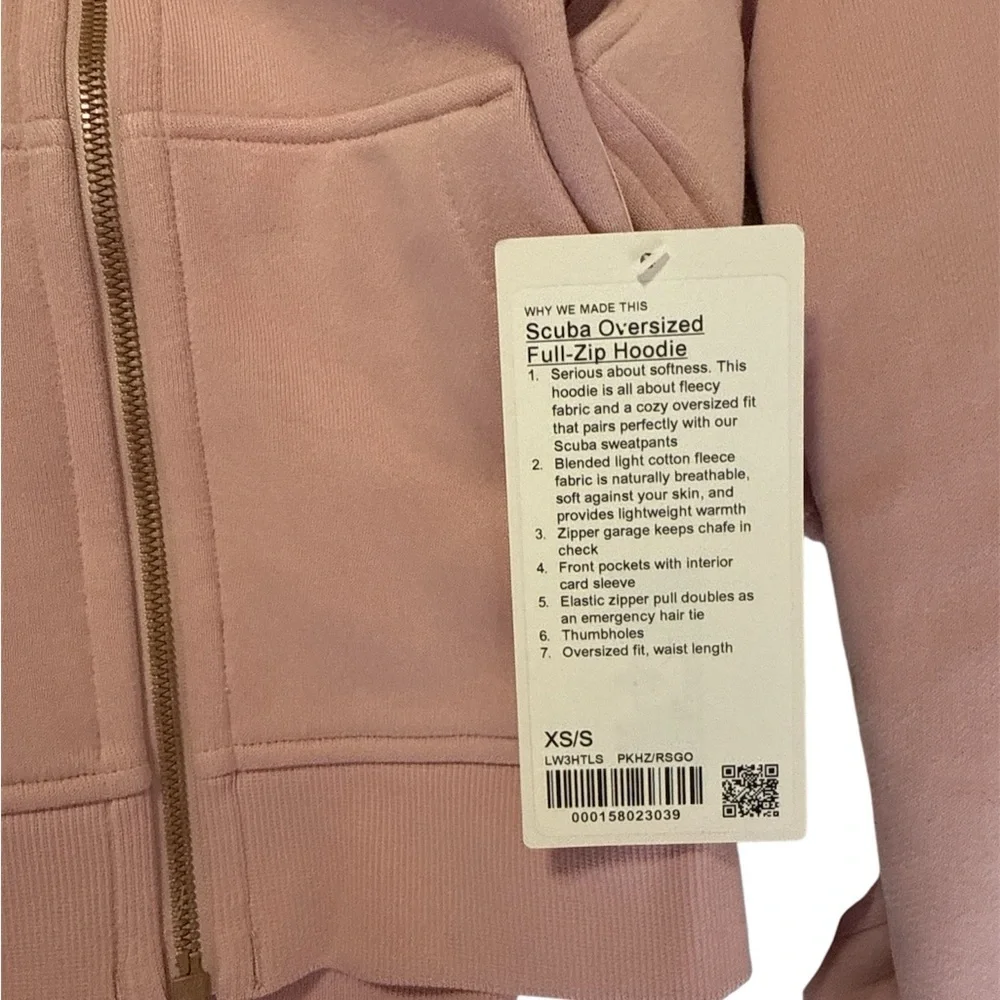 Lululemon Scuba Oversized Full-Zip Hoodie, xs/sm, NWT, Pink Haze/Rose Gold